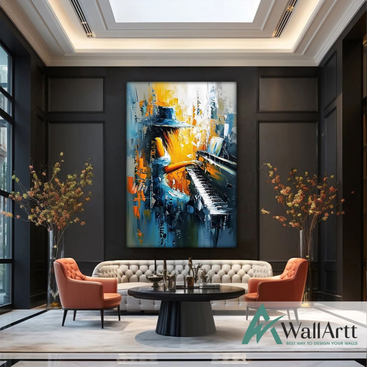 Abstract Pianist Woman 3D Heavy Textured Partial oil Painting - Wall Art